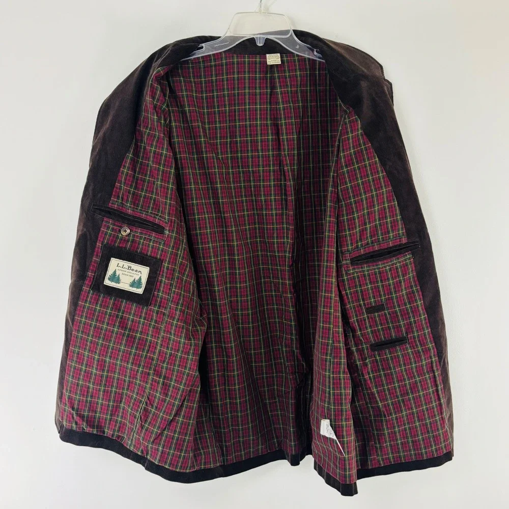 Vintage L.L. Bean Corduroy Sport Coat Jacket Mens 46 Reg Large Plaid Lining 90s